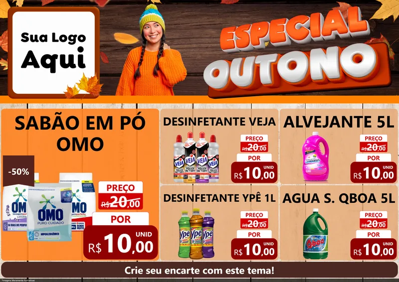 Modelo de Encarte para Encarte A4 Horizontal com o tema Especial Outono para Produtos de Limpeza
