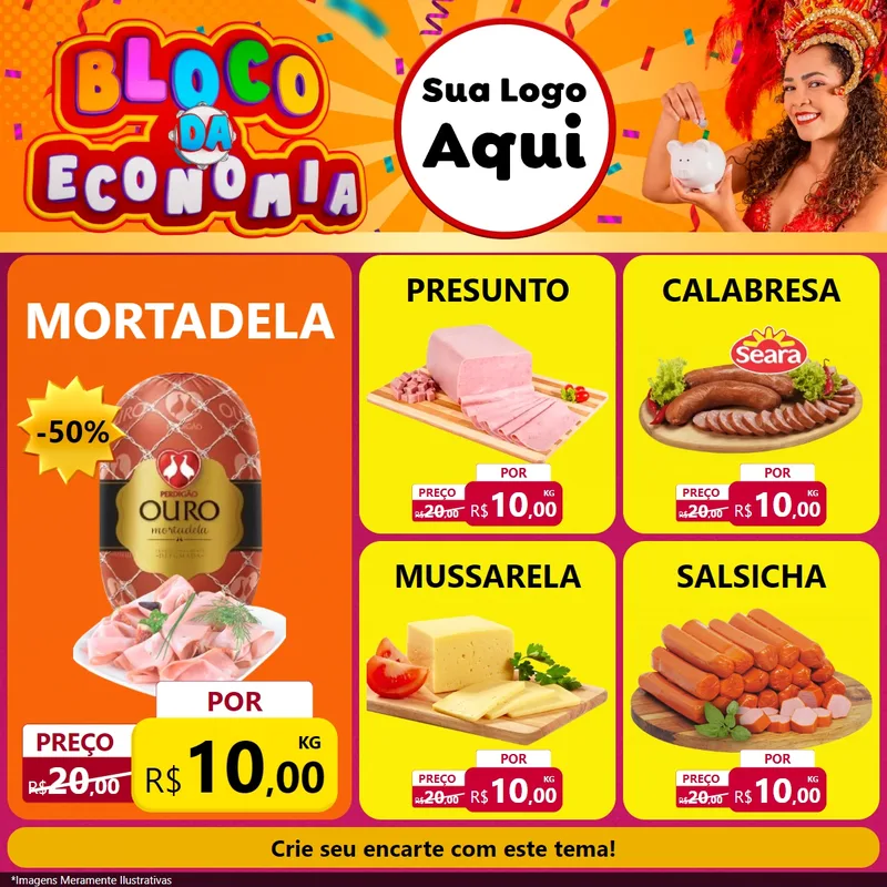 Modelo de Rede Social para Feed Facebook com o tema Bloco da Economia para Frios e Laticínios