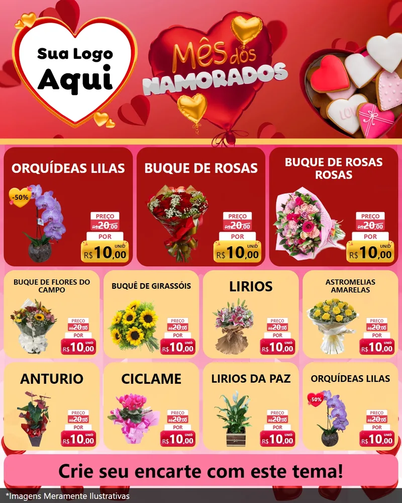Modelo de Rede Social para Feed Instagram com o tema Mês dos Namorados para Floricultura e jardim
