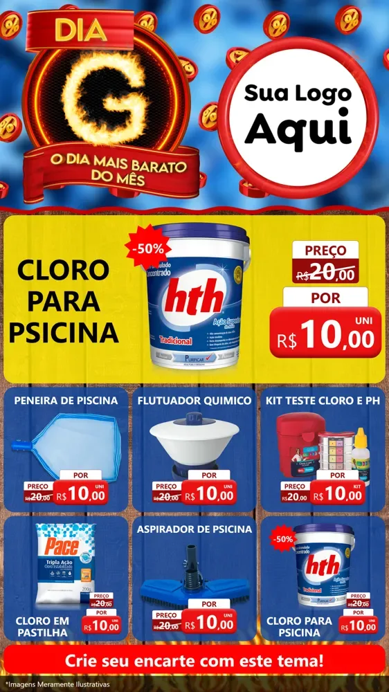 Modelo de Rede Social para Stories com o tema Dia G - O Dia Mais Barato Do Mês para Produtos para Piscina