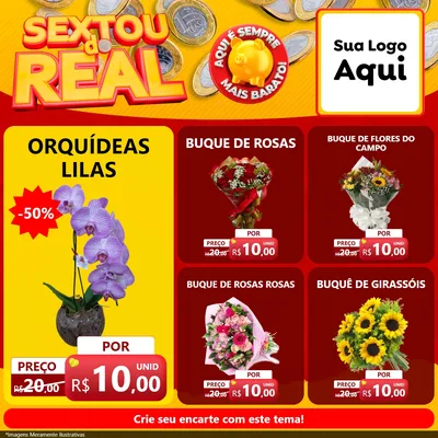 Modelo de Rede Social para Feed Facebook com o tema Sextou do Real para Floricultura e jardim