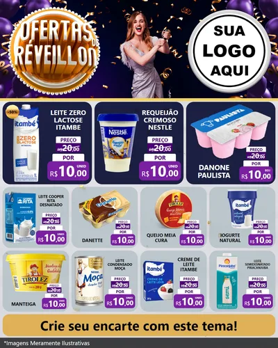 Modelo de Rede Social para Feed Instagram com o tema Ofertas de Réveillon para Frios e Laticínios