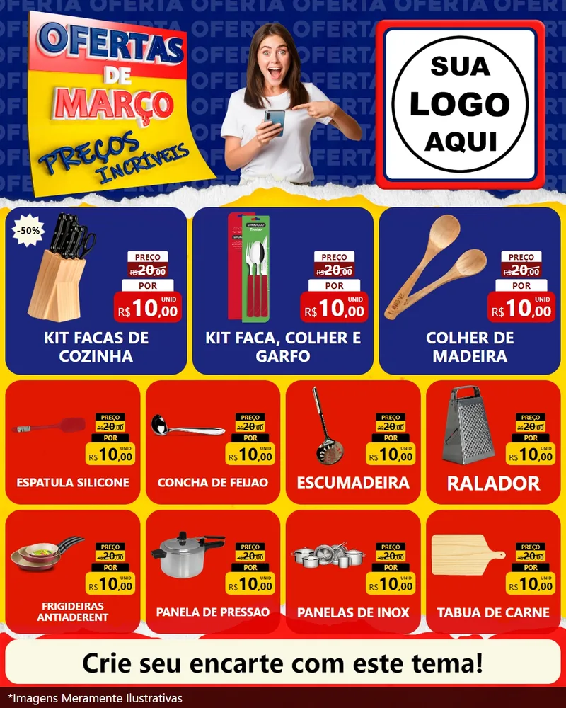 Modelo de Rede Social para Feed Instagram com o tema Ofertas de Março - Preços Incríveis para Utilidades Domésticas