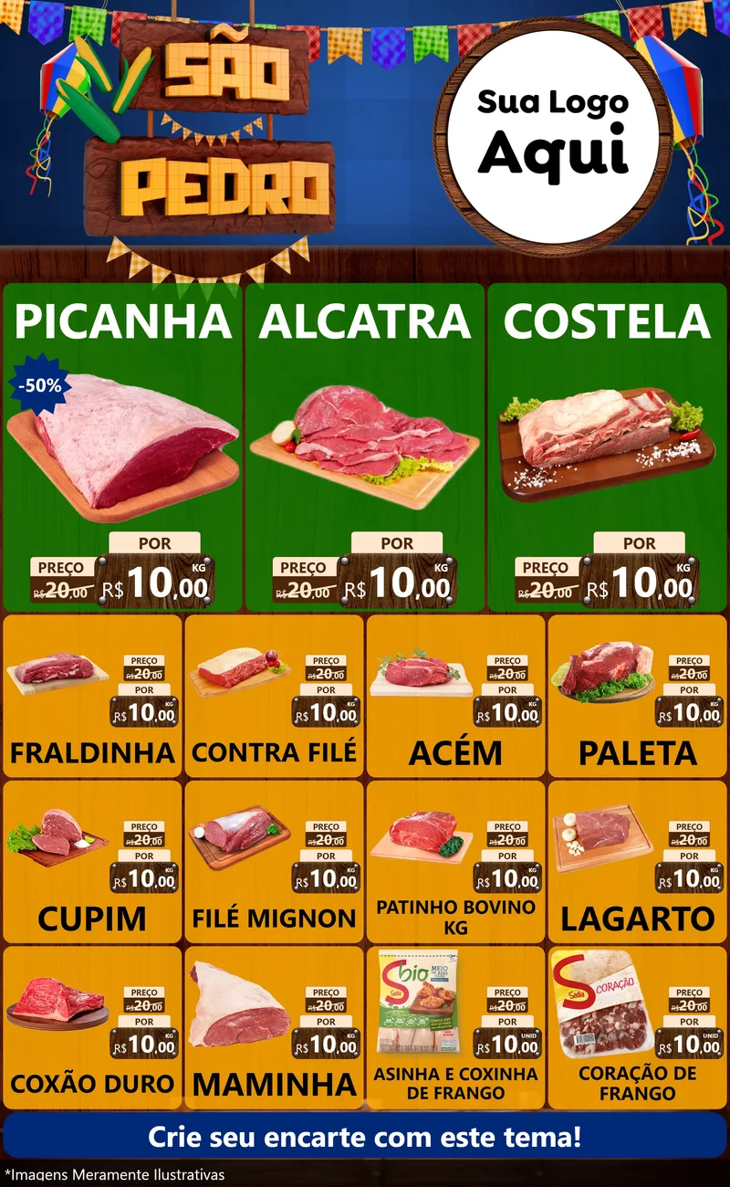 Modelo de Encarte para Encarte Grande com o tema São Pedro para Açougue