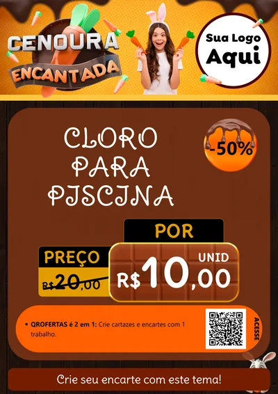 Modelo de Cartaz para Cartaz A4 Vertical com o tema Cenoura Encantada - Páscoa para Produtos para Piscina