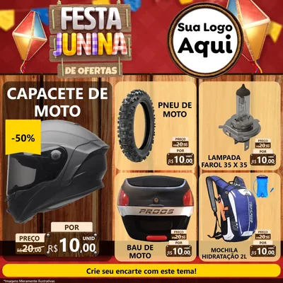 Modelo de Rede Social para Feed Facebook com o tema Festa Junina de Ofertas para Moto peças