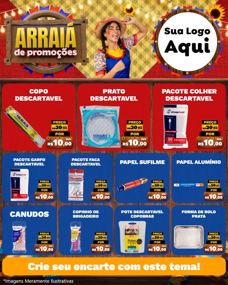 Modelo de Rede Social para Feed Instagram com o tema Arraiá de Promoções para Embalagens