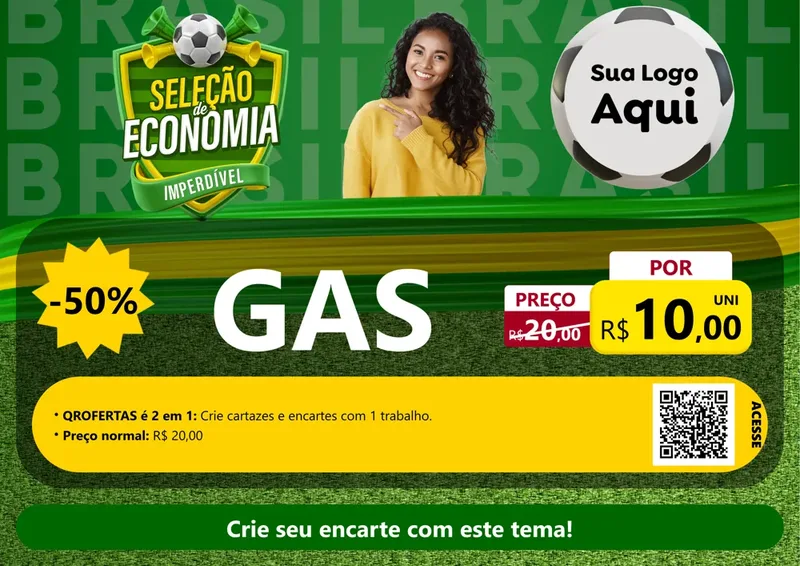 Modelo de Cartaz para Cartaz A4 Horizontal com o tema Seleção de Economia - Copa para Água e gás
