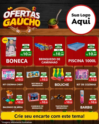 Modelo de Rede Social para Feed Instagram com o tema Ofertas Dia do Gaúcho para Brinquedos