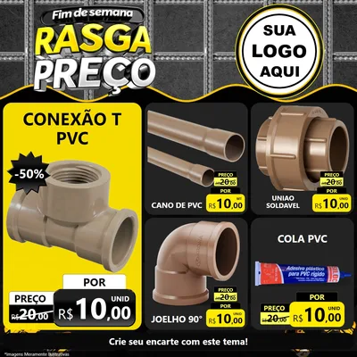Modelo de Rede Social para Feed Facebook com o tema Fim de Semana Rasga Preço para Tubos e conexões