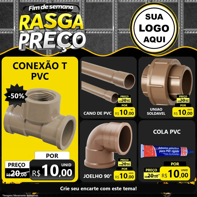 Modelo de Rede Social para Feed Facebook com o tema Fim de Semana Rasga Preço para Tubos e conexões