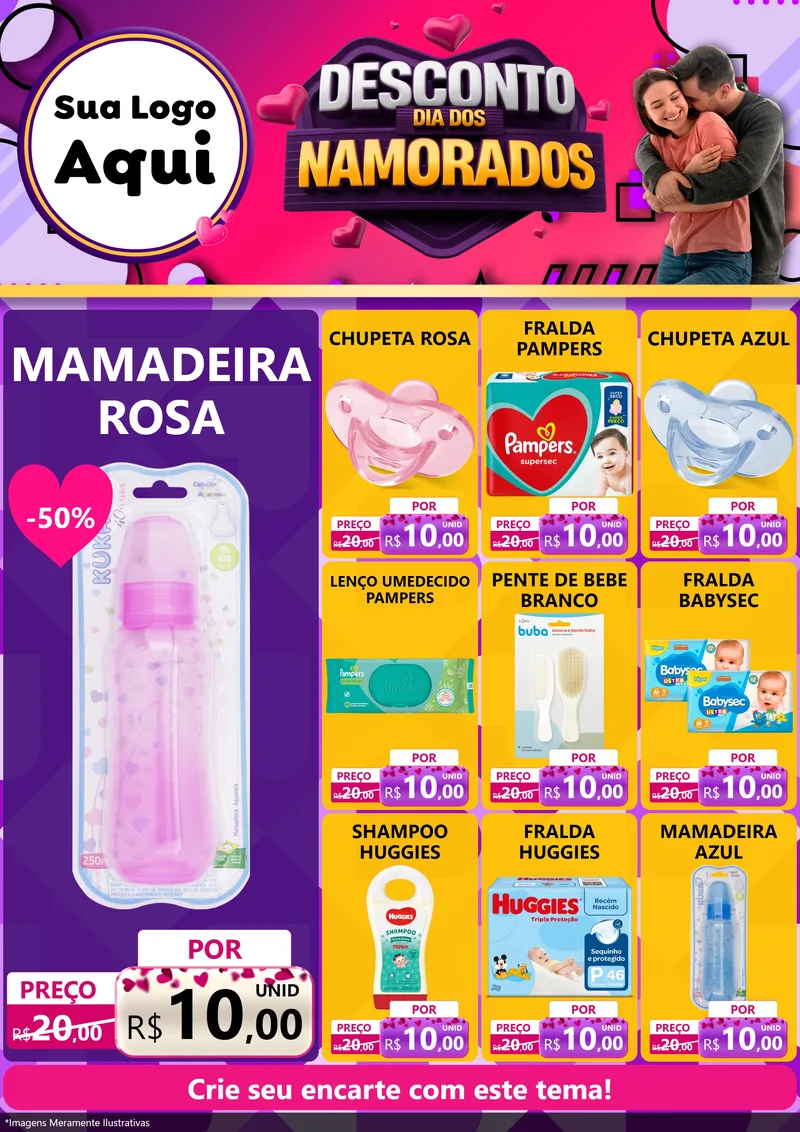 Modelo de Encarte para Encarte A4 Vertical com o tema Desconto Dia dos Namorados para Bebês