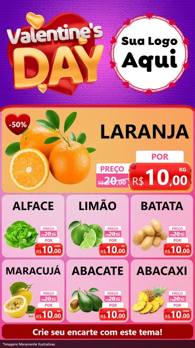 Modelo de Rede Social para Stories com o tema Valentine's Day para Hortifrúti