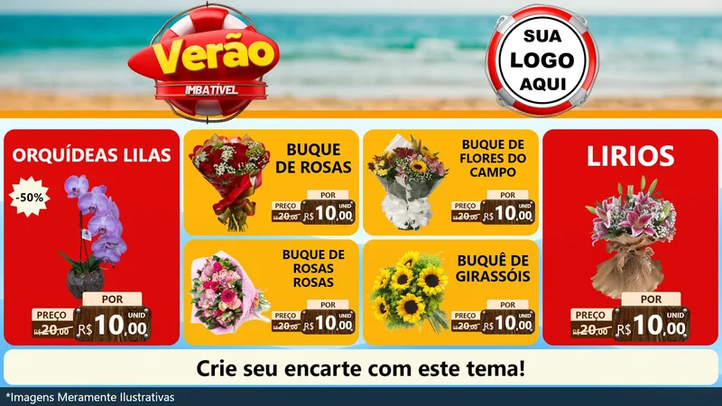 Modelo de TV para TV Horizontal com o tema Verão Imbatível para Floricultura e jardim