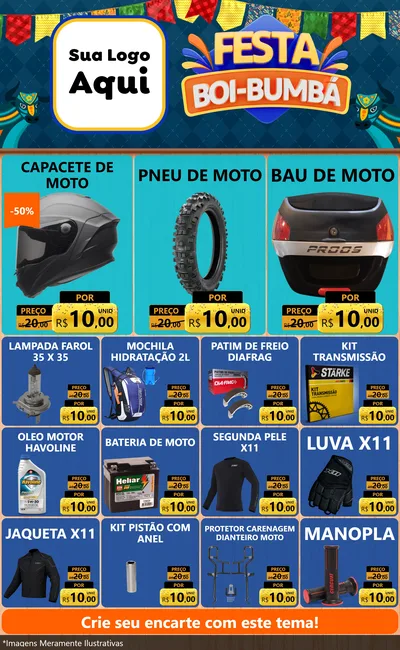 Modelo de Encarte para Encarte Grande com o tema Festa Boi Bumbá para Moto peças