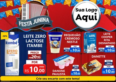 Modelo de Encarte para Encarte A4 Horizontal com o tema Festa Junina para Frios e Laticínios