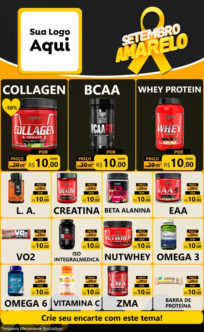 Modelo de Encarte para Encarte Grande com o tema Setembro Amarelo para Suplementos alimentares