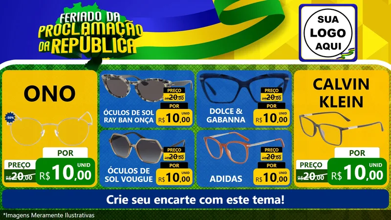 Modelo de TV para TV Horizontal com o tema Feriado da Proclamação da República para Óticas