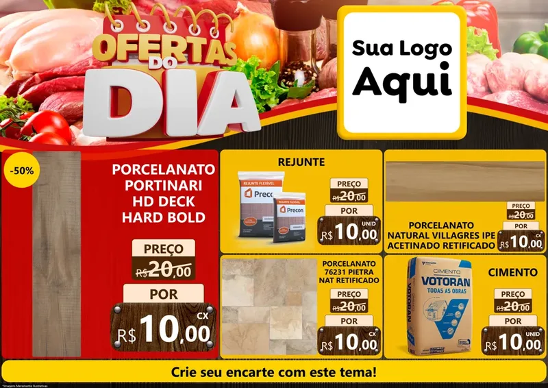 Modelo de Encarte para Encarte A4 Horizontal com o tema Ofertas do Dia para Pisos e revestimentos