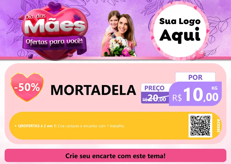 Modelo de Cartaz para Cartaz A4 Horizontal com o tema Dia das Mães Ofertas para Você! para Frios e Laticínios
