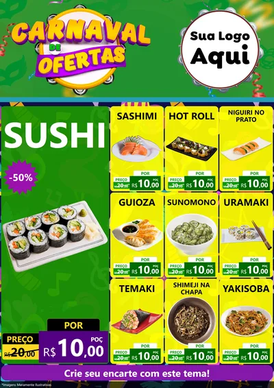 Modelo de Encarte para Encarte A4 Vertical com o tema Carnaval de Ofertas para Comida japonesa