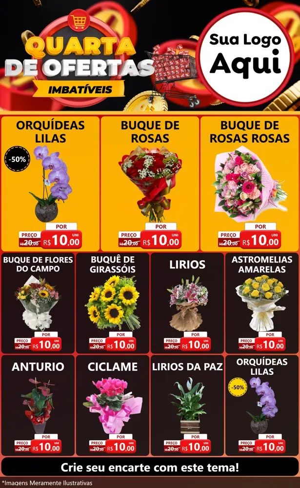 Modelo de Encarte para Encarte Grande com o tema Quarta de Ofertas Imbatíveis para Floricultura e jardim