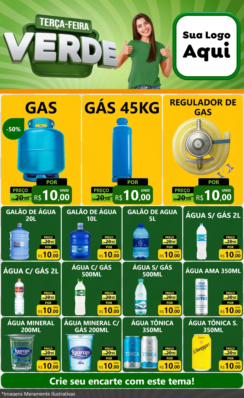 Modelo de Encarte para Encarte Grande com o tema Terça - Feira Verde para Água e gás