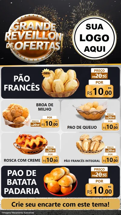 Modelo de TV para TV Vertical com o tema Grande Réveillon de Ofertas para Padaria
