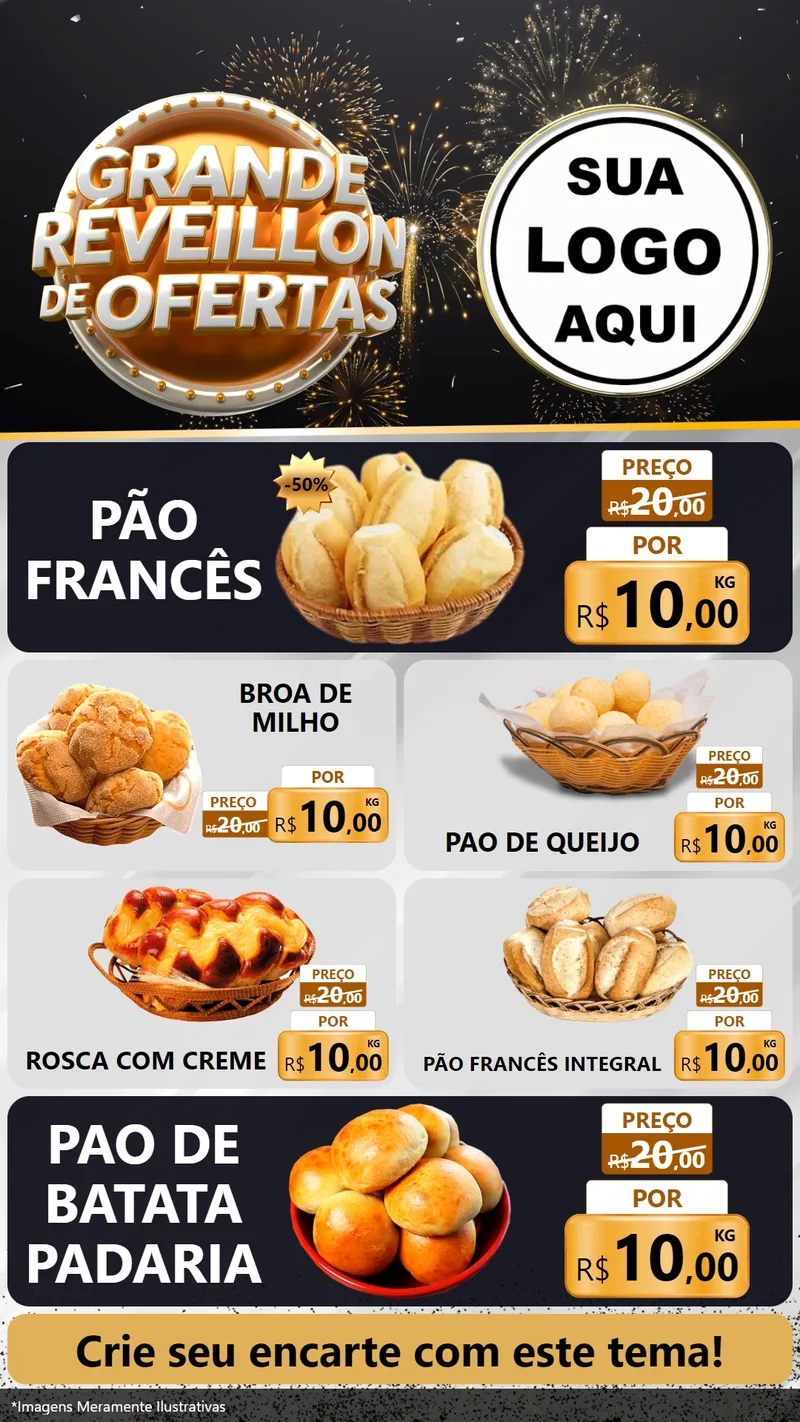 Modelo de TV para TV Vertical com o tema Grande Réveillon de Ofertas para Padaria