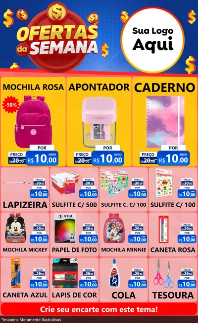 Modelo de Encarte para Encarte Grande com o tema Ofertas Da Semana para Papelaria