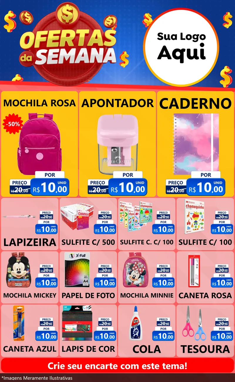 Modelo de Encarte para Encarte Grande com o tema Ofertas Da Semana para Papelaria