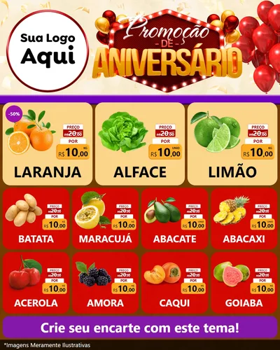 Modelo de Rede Social para Feed Instagram com o tema Promoção de Aniversário para Hortifrúti