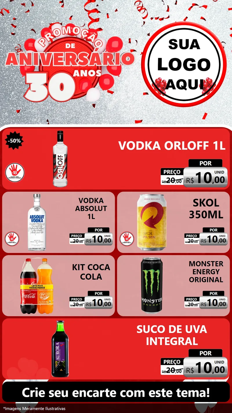 Modelo de TV para TV Vertical com o tema Promoção de Aniversário - 30 Anos para Distribuidora de bebidas