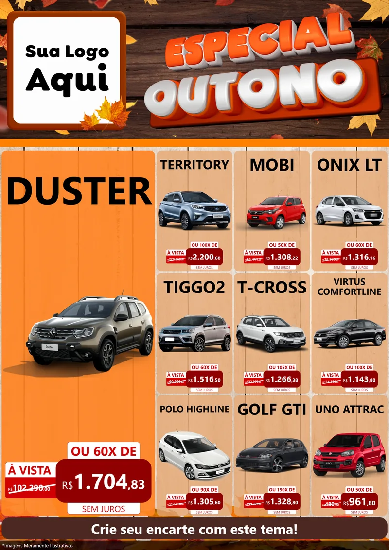 Modelo de Encarte para Encarte A4 Vertical com o tema Especial Outono para Concessionaria de Carros