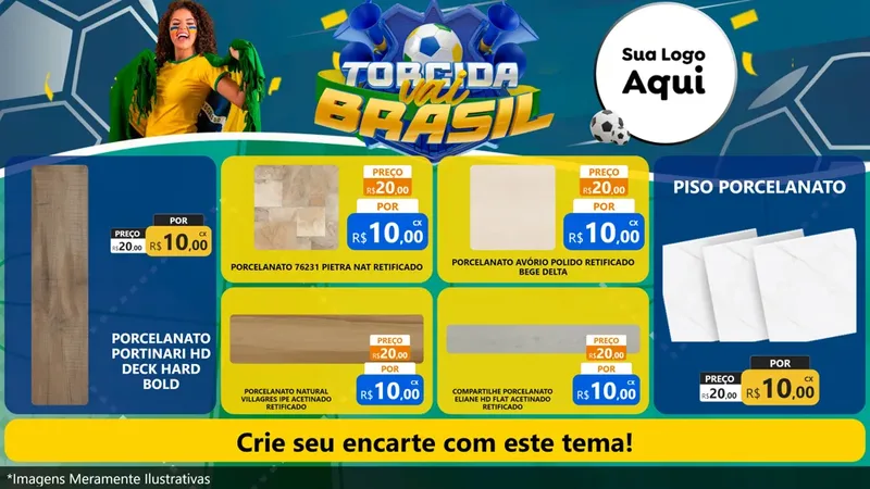 Modelo de TV para TV Horizontal com o tema Torcida Vai Brasil - Copa para Pisos e revestimentos