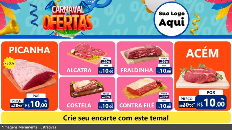 Modelo de TV para TV Horizontal com o tema Carnaval de Ofertas para Açougue
