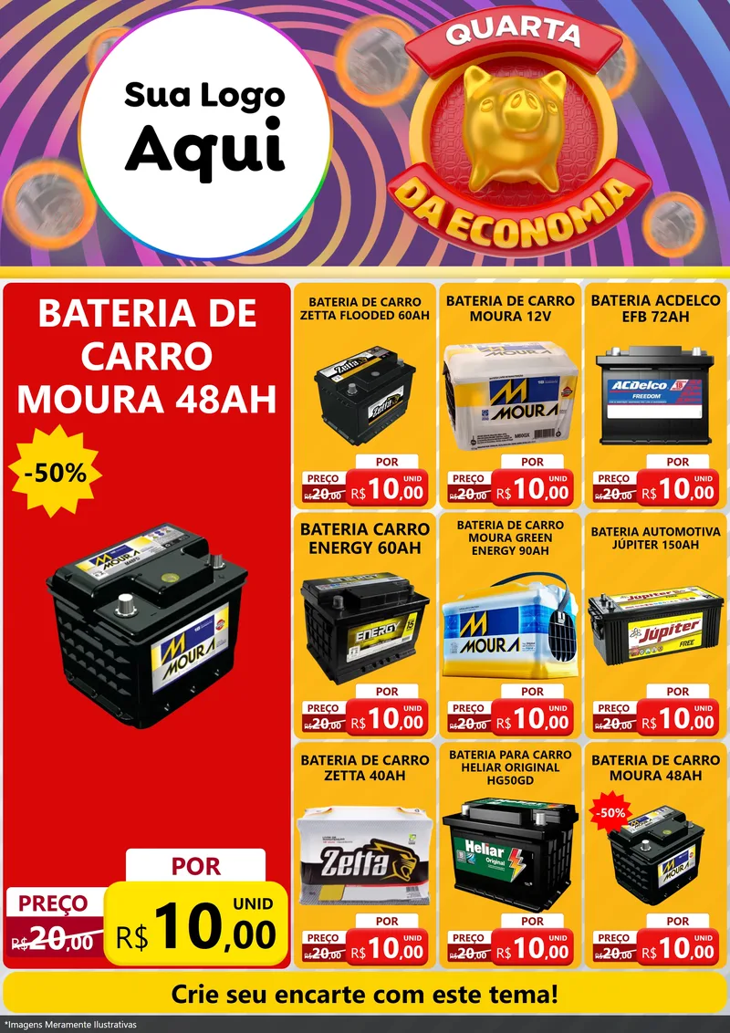 Modelo de Encarte para Encarte A4 Vertical com o tema Quarta da Economia para Baterias Elétricas