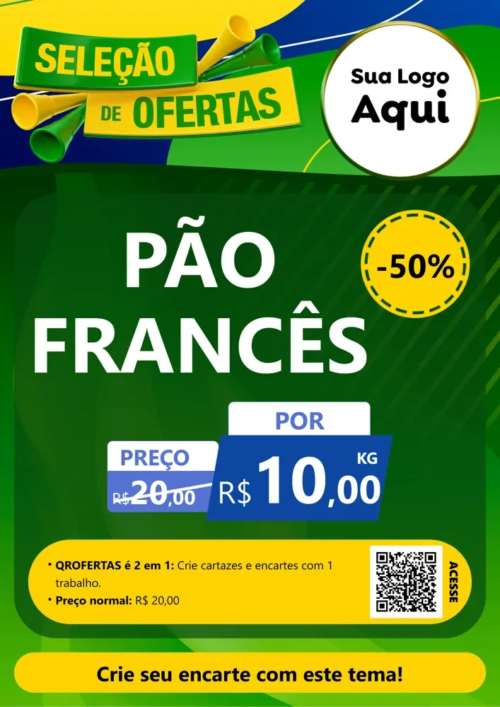 Modelo de Cartaz para Cartaz A4 Vertical com o tema Seleção de Ofertas - Copa para Padaria