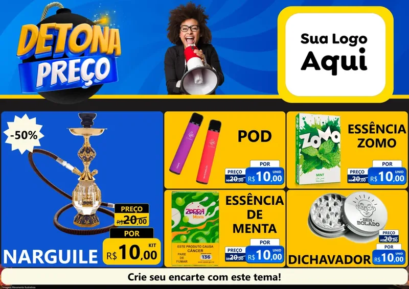 Modelo de Encarte para Encarte A4 Horizontal com o tema Detona Preços para Tabacaria