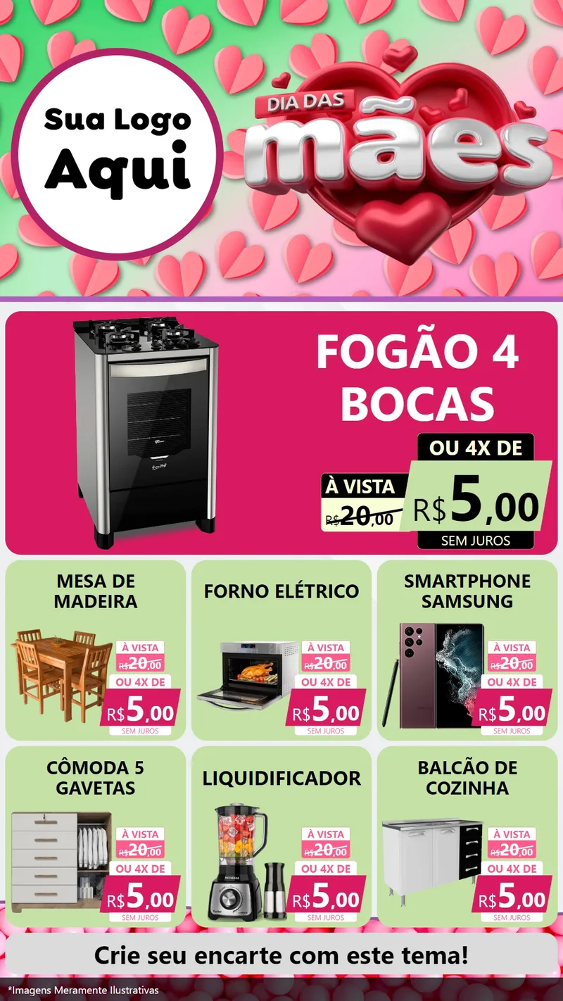 Modelo de Rede Social para Stories com o tema Dia das Mães para Móveis e Eletro