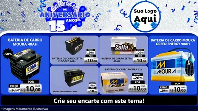 Modelo de TV para TV Horizontal com o tema Promoção de Aniversário - 15 Anos para Baterias Elétricas