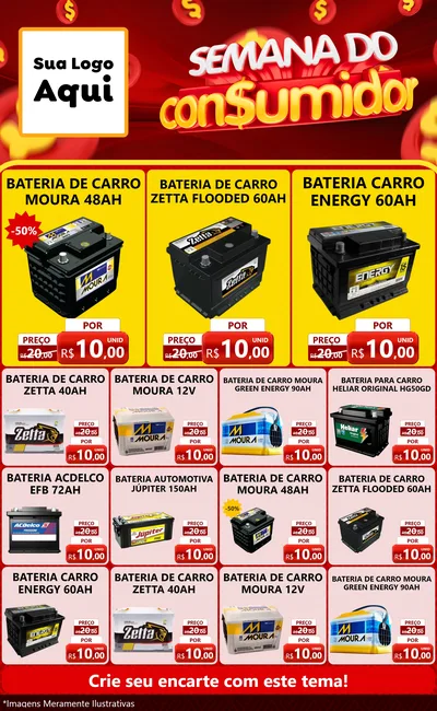 Modelo de Encarte para Encarte Grande com o tema Semana do Consumidor para Baterias Elétricas