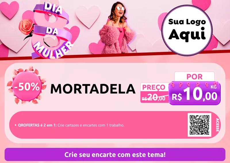 Modelo de Cartaz para Cartaz A4 Horizontal com o tema Dia da Mulher para Frios e Laticínios