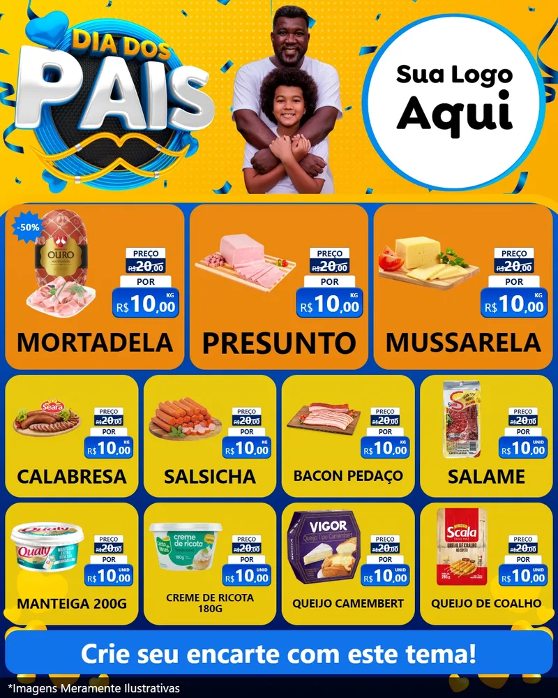 Modelo de Rede Social para Feed Instagram com o tema Dia dos Pais para Frios e Laticínios