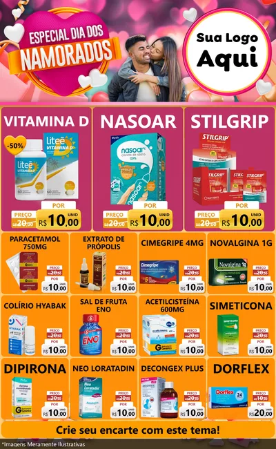 Modelo de Encarte para Encarte Grande com o tema Especial Dia dos Namorados para Farmácia