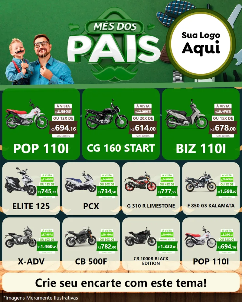 Modelo de Rede Social para Feed Instagram com o tema Mês dos Pais para Concessionaria de Motos