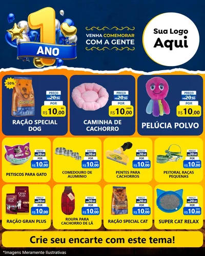 Modelo de Rede Social para Feed Instagram com o tema Um Ano de Aniversário para Pet Shop