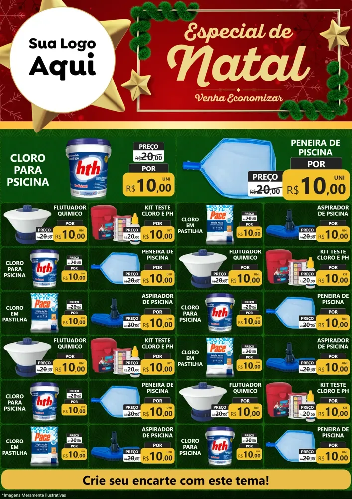 Modelo de Encarte para Encarte A4 Vertical com o tema Especial de Natal para Produtos para Piscina