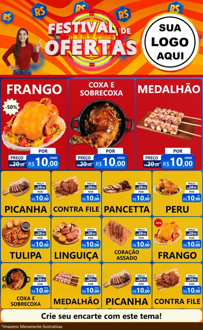 Modelo de Encarte para Encarte Grande com o tema Festival de Ofertas para Assados