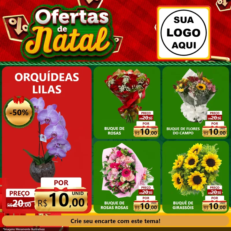 Modelo de Rede Social para Feed Facebook com o tema Ofertas de Natal para Floricultura e jardim